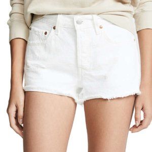 Levi's White Denim Detailed Fringe Shorty Shorts